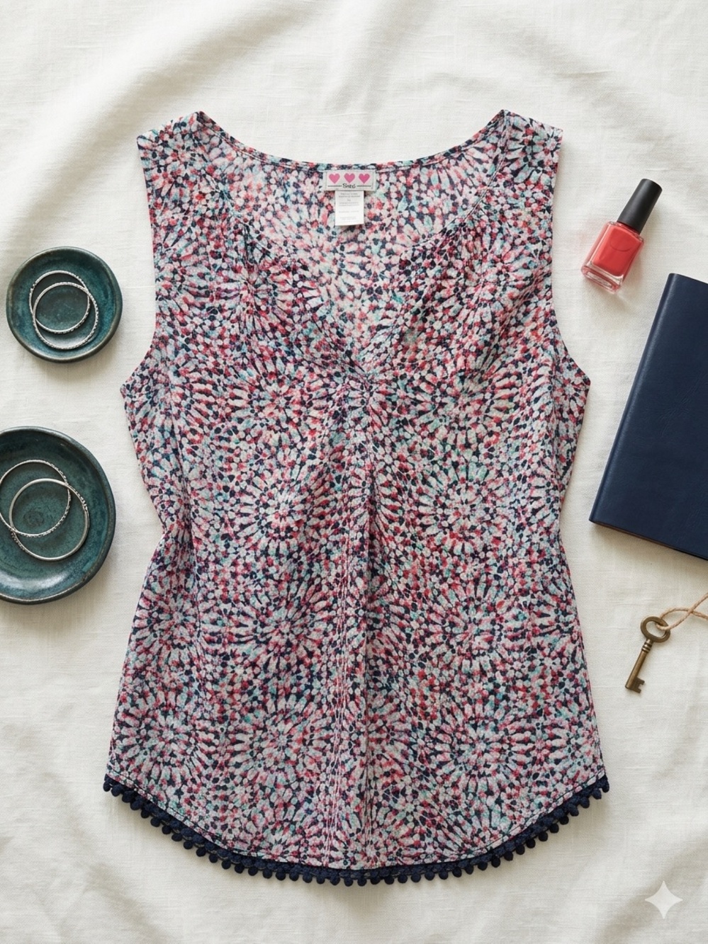 Trixxi Floral-Print Sleeveless V-Neck Camisole in Pink and Blue